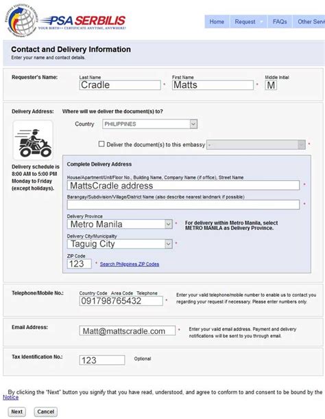 psa online delivery tracking